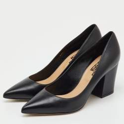 Pre Owned Sergio Rossi Black Leather Pointed Toe Block Heel Pumps Size 41