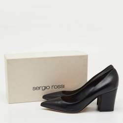 Pre Owned Sergio Rossi Black Leather Pointed Toe Block Heel Pumps Size 41