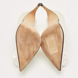 Pre Owned Sergio Rossi Cream Satin Rose Pearl Applique Pumps Size 36