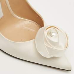 Pre Owned Sergio Rossi Cream Satin Rose Pearl Applique Pumps Size 36