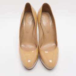 Pre Owned Sergio Rossi Size 39 Beige Patent Leather Platform Pumps