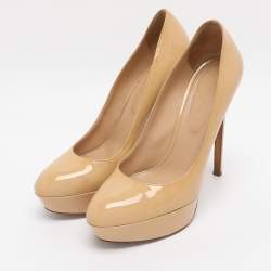 Pre Owned Sergio Rossi Size 39 Beige Patent Leather Platform Pumps