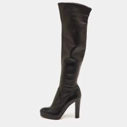 Pre Owned Sergio Rossi Size 36.5 Black Leather Platform Knee Length Boots