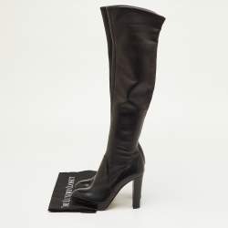 Pre Owned بوت سيرجيو روسي جلد أسود بطول الركبة على منصة مقاس 36.5