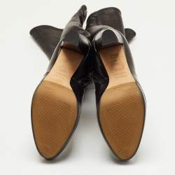 Pre Owned بوت سيرجيو روسي جلد أسود بطول الركبة على منصة مقاس 36.5