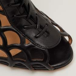 مملوكة مسبقًا حذاء بوت كاحل سييرجيو روسي دانتيل جلد أسود مقطع مقاس 40