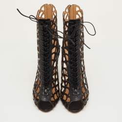 مملوكة مسبقًا حذاء بوت كاحل سييرجيو روسي دانتيل جلد أسود مقطع مقاس 40