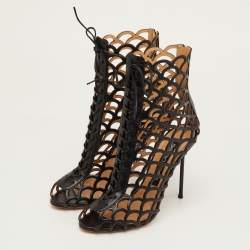 مملوكة مسبقًا حذاء بوت كاحل سييرجيو روسي دانتيل جلد أسود مقطع مقاس 40