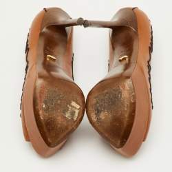 مملوكة مسبقًا Sergio Rossi Size 37.5 Brown Leather Peep Toe Pumps