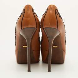 مملوكة مسبقًا Sergio Rossi Size 37.5 Brown Leather Peep Toe Pumps
