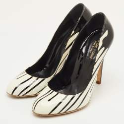 مملوكة مسبقًا حذاء كعب عالي سيرجيو روسي جلد براءات اختراع أبيض/أسود طلاء قطرة مقاس 37