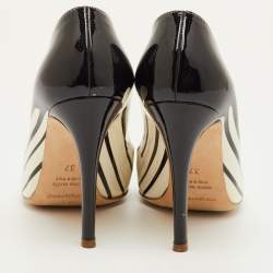 مملوكة مسبقًا حذاء كعب عالي سيرجيو روسي جلد براءات اختراع أبيض/أسود طلاء قطرة مقاس 37