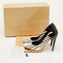 مملوكة مسبقًا حذاء كعب عالي سيرجيو روسي جلد براءات اختراع أبيض/أسود طلاء قطرة مقاس 37