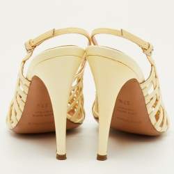 مملوكة مسبقًا Sergio Rossi Size 37.5 Cream Patent Leather Cut Out Slingback Sandals