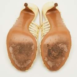 مملوكة مسبقًا Sergio Rossi Size 37.5 Cream Patent Leather Cut Out Slingback Sandals