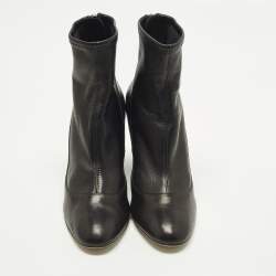 Pre Owned حذاء بوت للكاحل بكعب عريض سيرجيو روسي جلد أسود مقاس 39