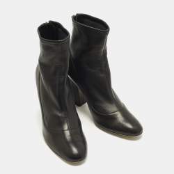 Pre Owned حذاء بوت للكاحل بكعب عريض سيرجيو روسي جلد أسود مقاس 39