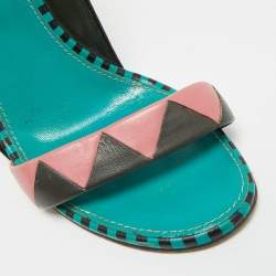 مملوكة مسبقًا Sergio Rossi Size 39 Multicolor Leather and Metal Ankle Strap Wedge Sandals