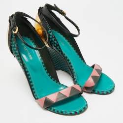 مملوكة مسبقًا Sergio Rossi Size 39 Multicolor Leather and Metal Ankle Strap Wedge Sandals