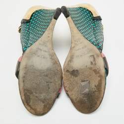 مملوكة مسبقًا Sergio Rossi Size 39 Multicolor Leather and Metal Ankle Strap Wedge Sandals