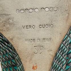 مملوكة مسبقًا Sergio Rossi Size 39 Multicolor Leather and Metal Ankle Strap Wedge Sandals