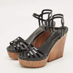 Pre Owned Sergio Rossi Size 38 Black Patent Leather Wedge Sandals