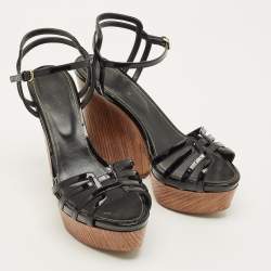 Pre Owned Sergio Rossi Size 38 Black Patent Leather Wedge Sandals