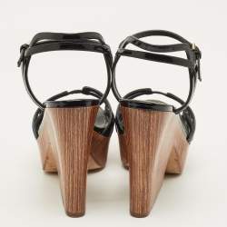 Pre Owned Sergio Rossi Size 38 Black Patent Leather Wedge Sandals