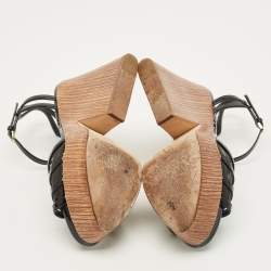 Pre Owned Sergio Rossi Size 38 Black Patent Leather Wedge Sandals