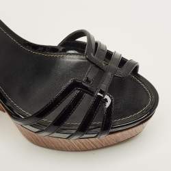 Pre Owned Sergio Rossi Size 38 Black Patent Leather Wedge Sandals