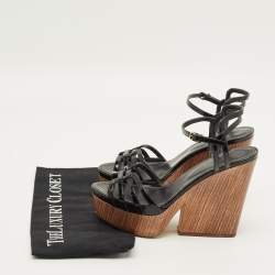 Pre Owned Sergio Rossi Size 38 Black Patent Leather Wedge Sandals