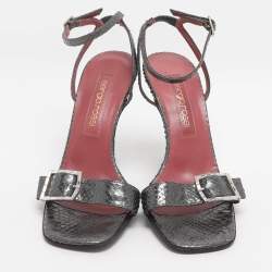 Pre Owned صندل حزام عند الكاحل جلد بايثون رمادي بحزام سيرجيو روسي مقاس 37