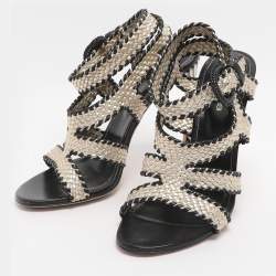 مملوكة مسبقًا Sergio Rossi Size Gold/Black Woven Leather Ankle Strap Sandals