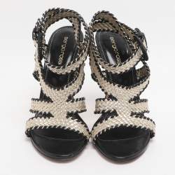 مملوكة مسبقًا Sergio Rossi Size Gold/Black Woven Leather Ankle Strap Sandals