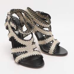 مملوكة مسبقًا Sergio Rossi Size Gold/Black Woven Leather Ankle Strap Sandals