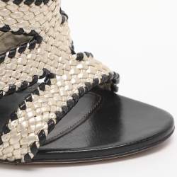 مملوكة مسبقًا Sergio Rossi Size Gold/Black Woven Leather Ankle Strap Sandals