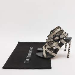 مملوكة مسبقًا Sergio Rossi Size Gold/Black Woven Leather Ankle Strap Sandals
