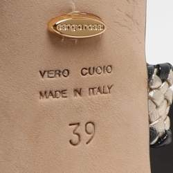 مملوكة مسبقًا Sergio Rossi Size Gold/Black Woven Leather Ankle Strap Sandals