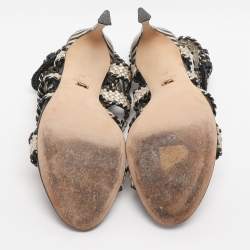 مملوكة مسبقًا Sergio Rossi Size Gold/Black Woven Leather Ankle Strap Sandals