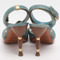 مملوكة مسبقًا صندل بحزام حول الكاحل سيرجيو روسي جلد بايثون أزرق مقاس 37