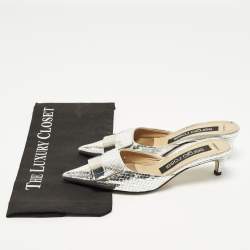 مملوكة مسبقًا Sergio Rossi Size 36 Silver Croc Embossed Leather Mules