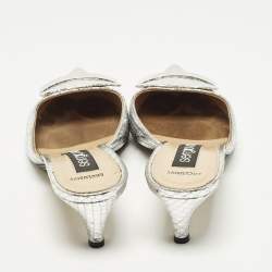 مملوكة مسبقًا Sergio Rossi Size 36 Silver Croc Embossed Leather Mules