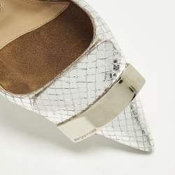 مملوكة مسبقًا Sergio Rossi Size 36 Silver Croc Embossed Leather Mules