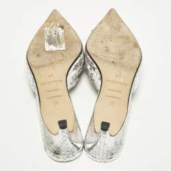 مملوكة مسبقًا Sergio Rossi Size 36 Silver Croc Embossed Leather Mules