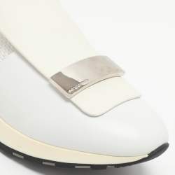 Pre Owned حذاء رياضي سيرجيو روسي SR1 جلد وشبك وشامواه أبيض بعنق منخفض مقاس 37