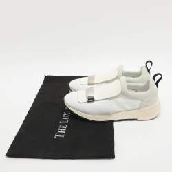 Pre Owned حذاء رياضي سيرجيو روسي SR1 جلد وشبك وشامواه أبيض بعنق منخفض مقاس 37