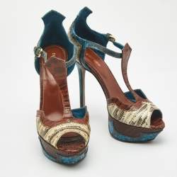 Pre Owned صندل سيرجيو روسي جلد مضفر ذهبي/أسود بحزام للكاحل مقاس