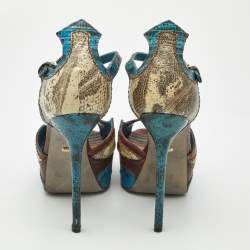 Pre Owned صندل سيرجيو روسي جلد مضفر ذهبي/أسود بحزام للكاحل مقاس