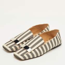 مملوكة مسبقًا Sergio Rossi SR1 Stripe Size 37.5 Black/White Canvas Collapsible Moccasins