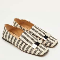 مملوكة مسبقًا Sergio Rossi SR1 Stripe Size 37.5 Black/White Canvas Collapsible Moccasins